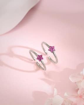 giva Women Sterling Silver Floral Adjustable Toe Rings-picture-29