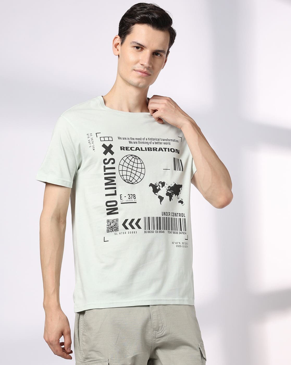 DNMX Men Graphic Print Regular Fit Round-Neck T-Shirt For Men (Green, L)