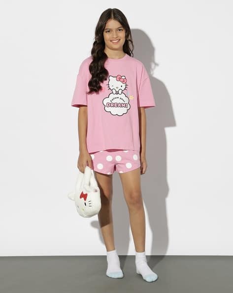 Buy Outryt by AZORTE Hello Kitty Print T-Shirt & S Online