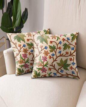 casableu Set of 2 Floral Embroidered Square Cushion Covers 18" x 18"-picture-28