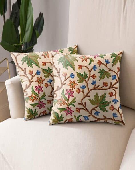 Set of Floral Embroidered Square Cushion Covers 18