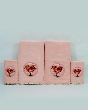 Set of 4 Printed Towels with Contrast Border-image-19