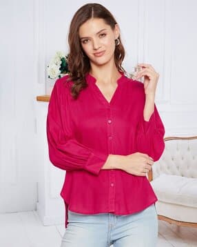 leia Women Regular Fit Shirt with Mandarin Collar-picture-36
