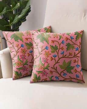 casableu Set of 2 Floral Embroidered Square Cushion Covers 18" x 18"-picture-44