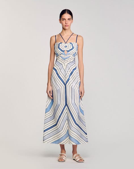 sandro fit and flare dress Sandro Stand Embroidered Knit Fit & Flare Dress