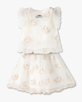 kg frendz Girls Embroidered Top & Skirt Set-picture-30