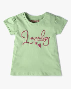 Girls Embroidered Regular Fit Crew-Neck T-Shirt