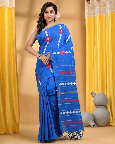 Indie Picks Khesh Pure Cotton Diamond Designed Saree with Blouse Piece