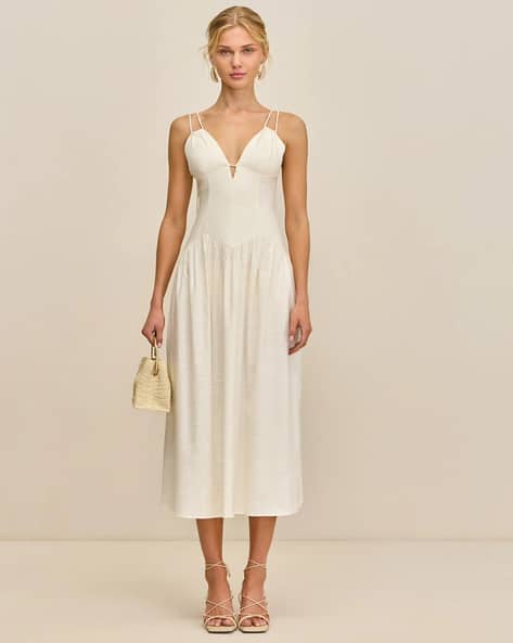 Buy Cult Gaia Darcey Fit & Flare Dress | Off-White Color Women | AJIO LUXE