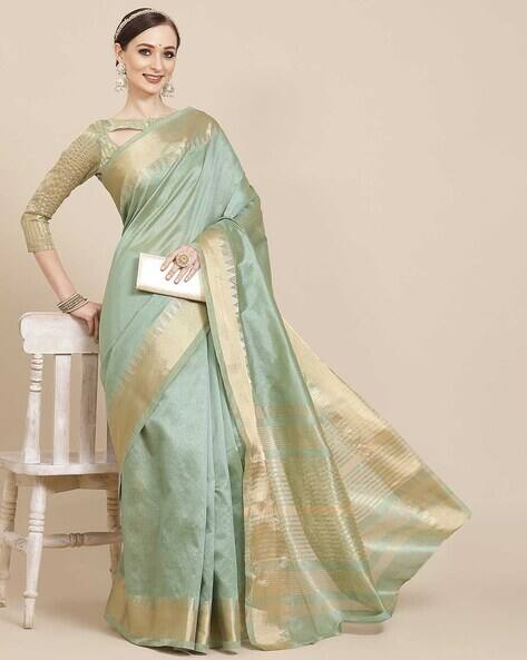 SVARAA Women Assam Cotton Silk With Golden Border Saree Saree