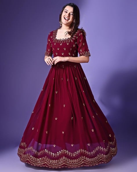 Buy Wedani Women Embroidered Maxi Gown Dress Online