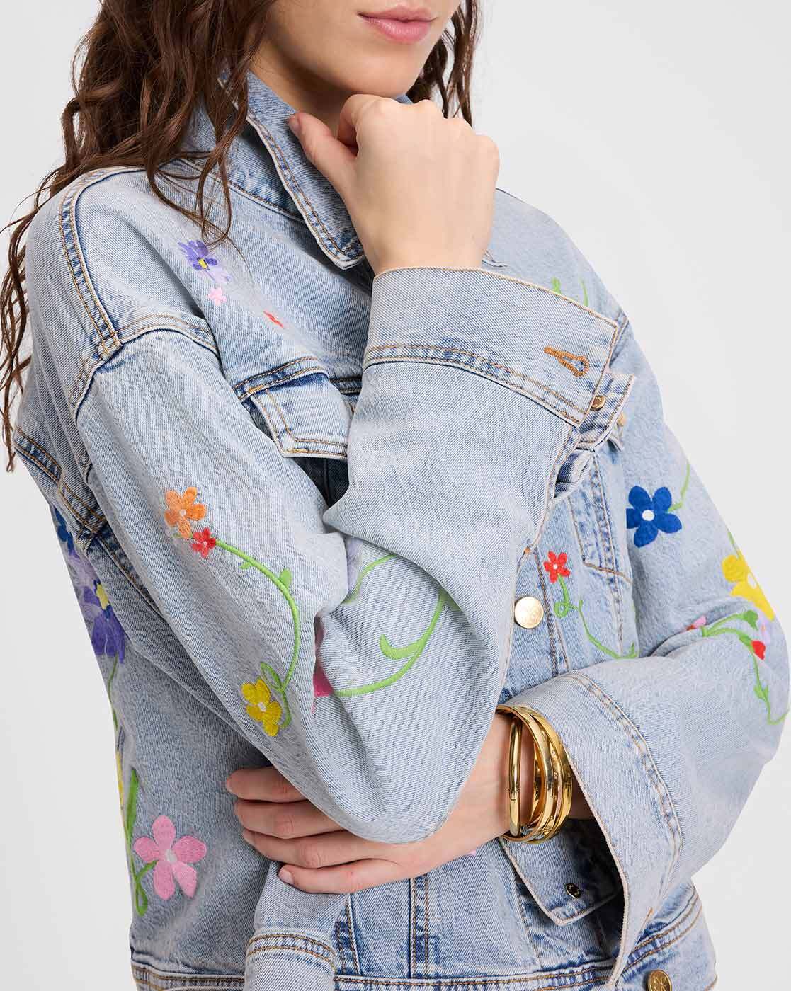Buy KATE SPADE Floral Embroidered Denim Jacket | Blue Color Women