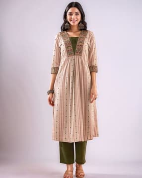 nyrika Women Floral Woven A-Line Kurta Set-picture-34