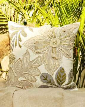 Cotton Embroidered Zip Closure Square Cushion Cover -image-47