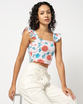 yousta Women Floral Print Strappy Crop Top-picture-28