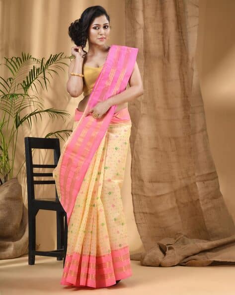 Indie Picks Whole Body Woven Dhakai Jamdani Cotton Saree