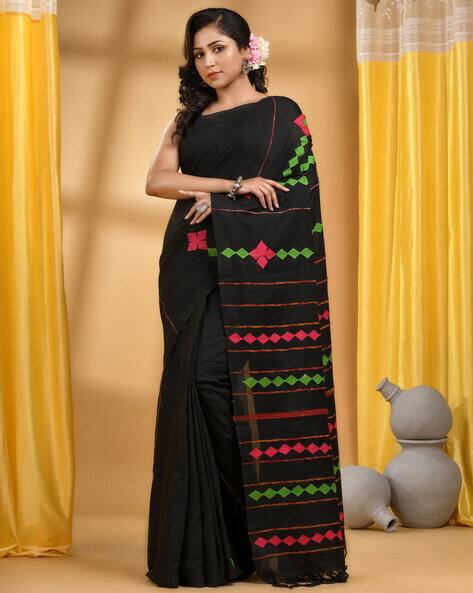 Indie Picks Women Bengamuri Pure Handloom Cotton Saree With Blouse Piece