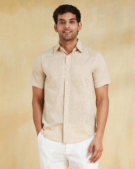 Fabnu Men Cotton Printed Regular Collar Half Sleeves Everyday Comfort Fit Shirt
