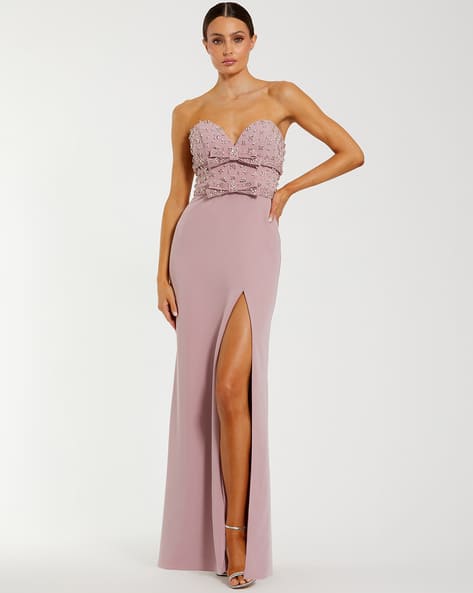 strapless open back dress Sheath/Column Strapless Pleats Dusty Rose Dress Wedding Guest Dress wi
