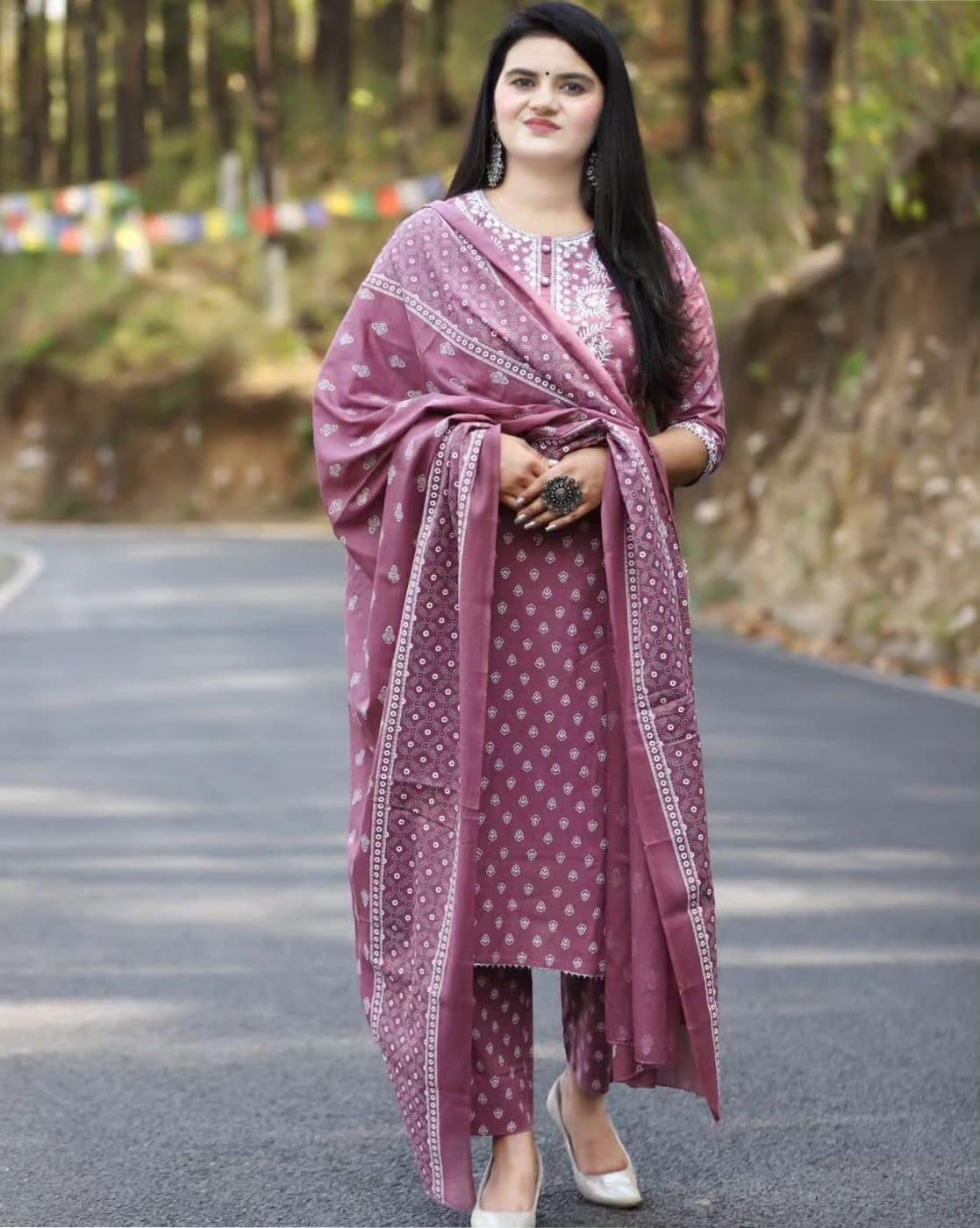 Piludi Women Embroidered Straight Kurta with Pants & Dupatta For Women (Pink, L)