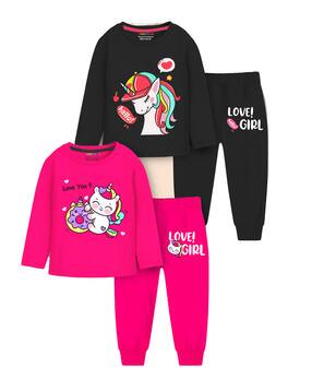 trampoline Girls Pack of 2 Graphic Print T-Shirt & Pants Set-picture-23