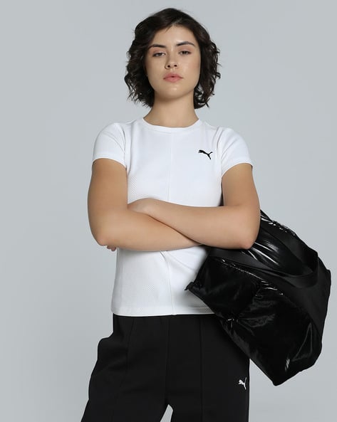 Puma Women Wardrobe Essentials Ribbed Slim Fit Crew-Neck T-Shirt