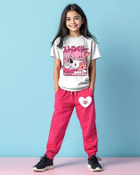 Girls Graphic Pants with T-shirt Set