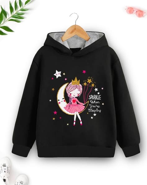 Girls Graphic Print Hoodie with Full Sleeves