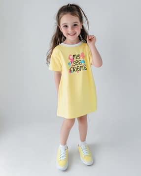 nauti nati Girls Typographic Print A-Line Dress with Short Sleeves-picture-21