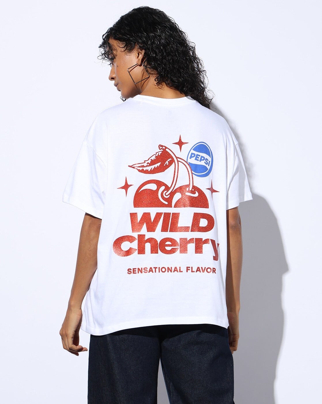 Oversized Pepsi Graphic Print Regular Fit Crew-Neck T-Shirt