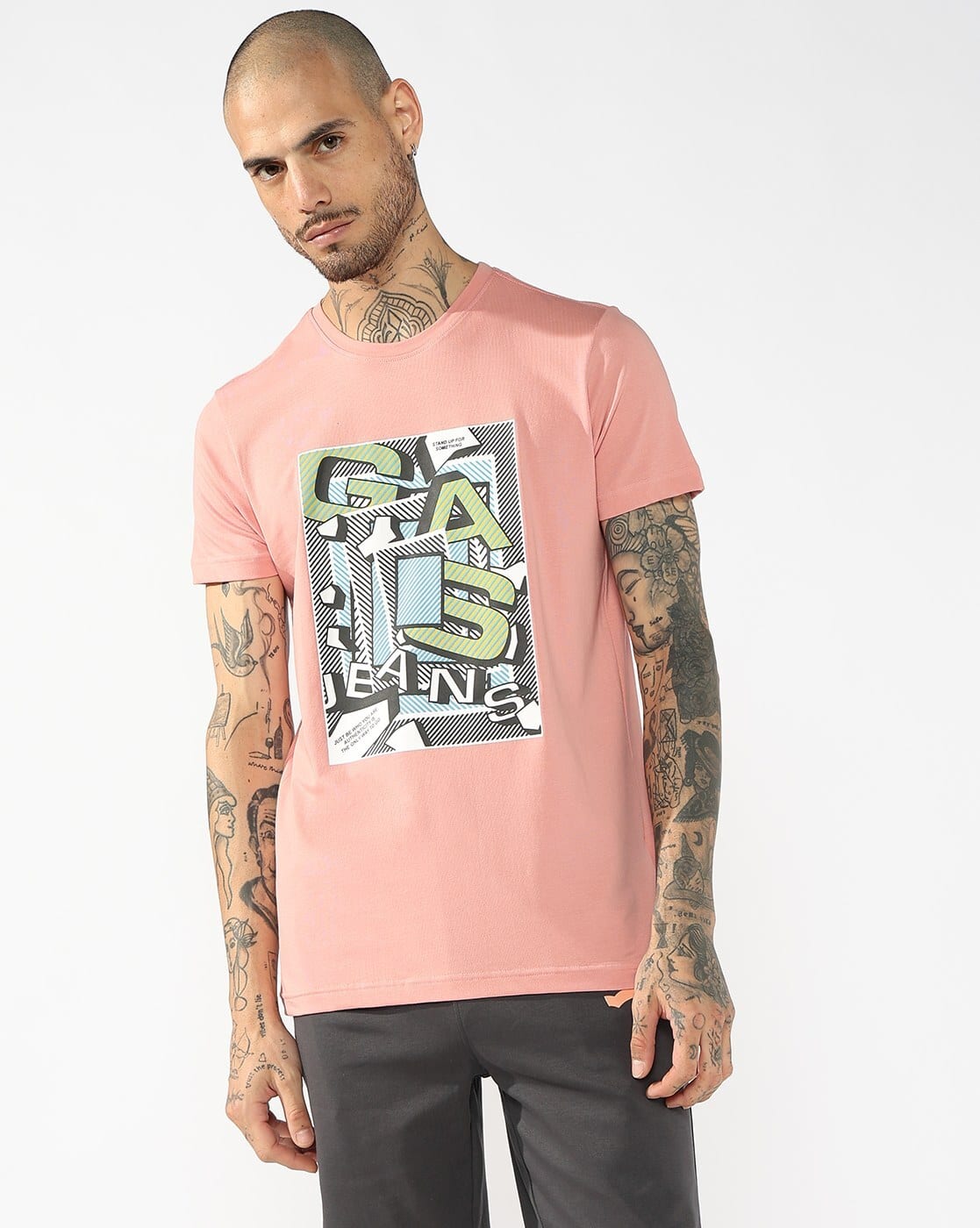 Men Brand Print Regular Fit Crew-Neck T-Shirt