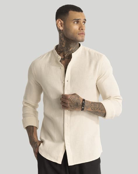 green emerald velvet dress Men's Marquis Signature Solid Cream Dress Shirt (Cotton Blend/Slim Fit) 17 1/2 / 36-37 main image 0