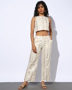 svrnaa by azorte Chanderi Brocade Top & Pants Co-Ord Set-picture-43