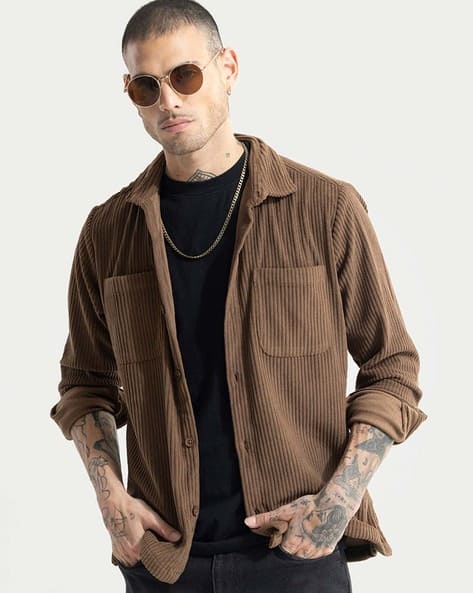 Cozy Cord Ribbed Regular Fit Shirt with Patch Pockets - Main Image