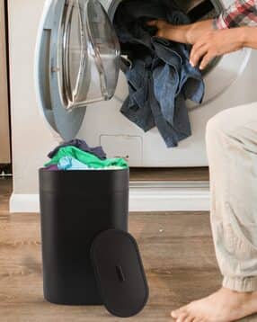 the home co Black leatherette Laundry bin with lid-picture-14