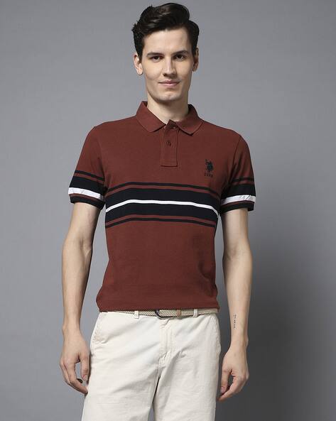 U.S. Polo Assn. Men Placement Striped Slim Fit Polo T-Shirt