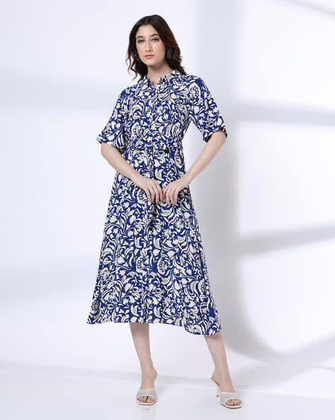 FIG Women Floral Print Shirt Dress