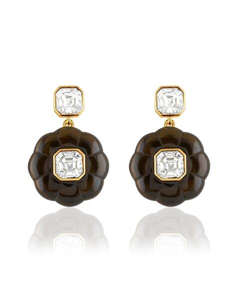 Buy Isharya Gold Plated Dangler Earrings Black Color Women