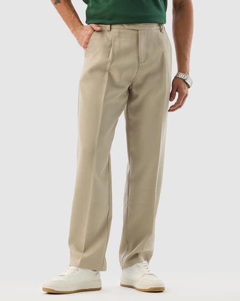 Men Textured Relaxed Fit Trousers
