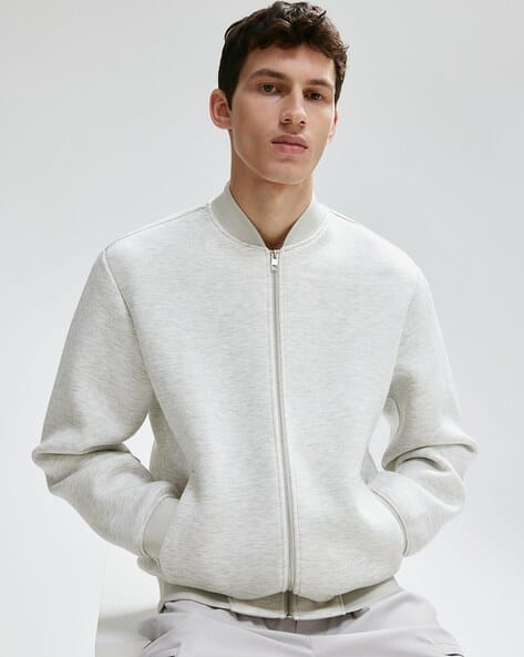Men Regular Fit Jersey Bomber Jacket