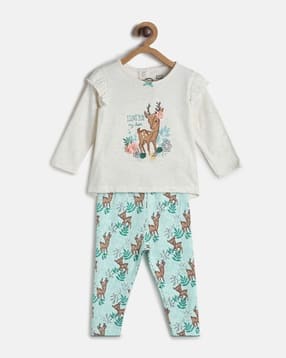 mini klub Girls Graphic Print T-Shirt & Pyjamas Set-picture-17