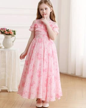 Girls Floral Print Gown Dress-image-40