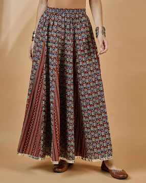Women Printed Cotton Flared Maxi Skirt-image-5