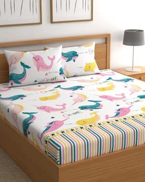 chhavi india 210 TC Graphic Print Double Bedsheet with Pillow Covers -picture-28