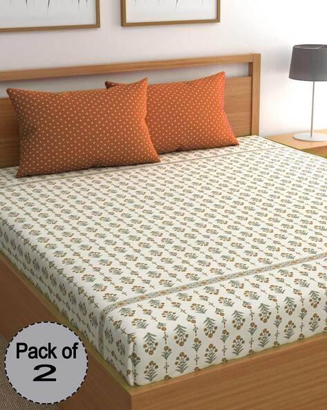 Chhavi India Set of 2 210 TC Floral Print Double Bedsheet with Pillow Covers