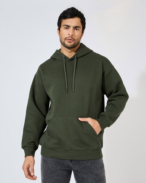 Men Boxy Fit Solid Heavy Weight Fleece Hoodie