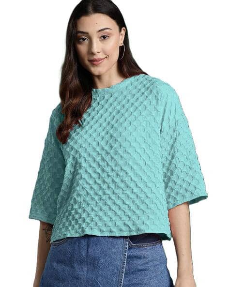 Zilcon Women Patterned Loose Fit Crew-Neck Top
