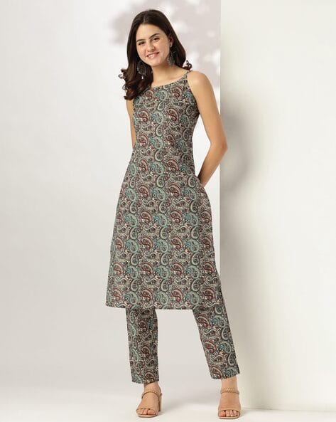 Janasya Women Ethnic Motifs Printed Straight Kurta Pant Set