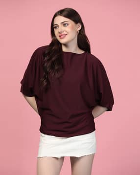 Women Ribbed Loose Fit Boat-Neck Top-image-15