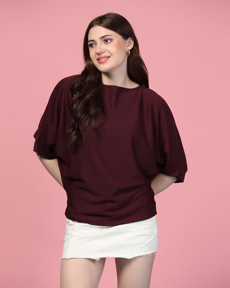 Zilcon Women Ribbed Loose Fit Boat-Neck Top